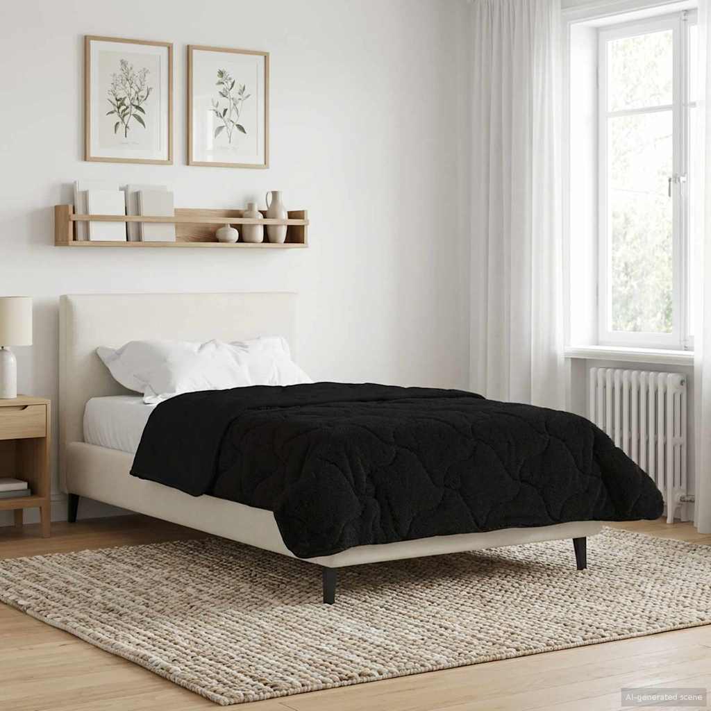vidaXL Letni Kołdra Czarny 155 x 220 cm Mikrofibra i Fleece Teddy