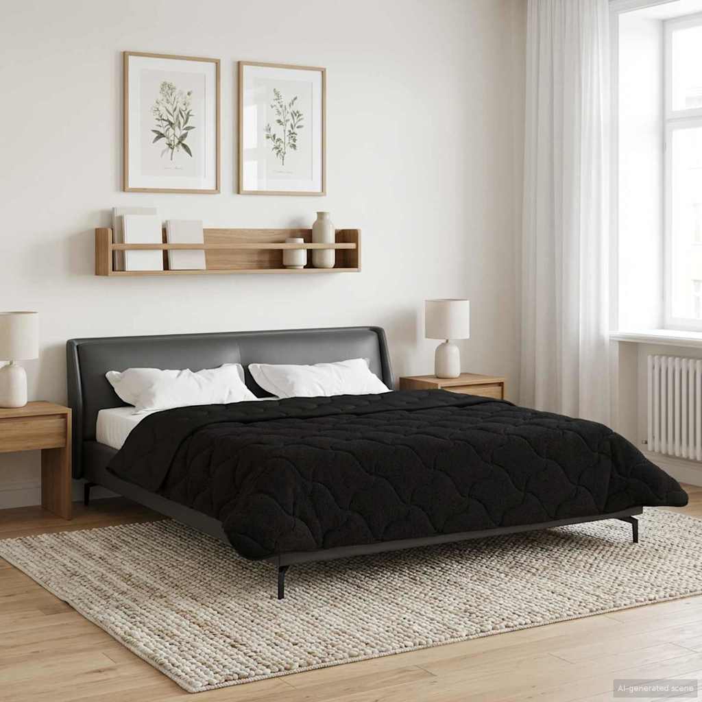 vidaXL Letni Kołdra Czarny 200 x 220 cm Mikrofibra i Fleece Teddy