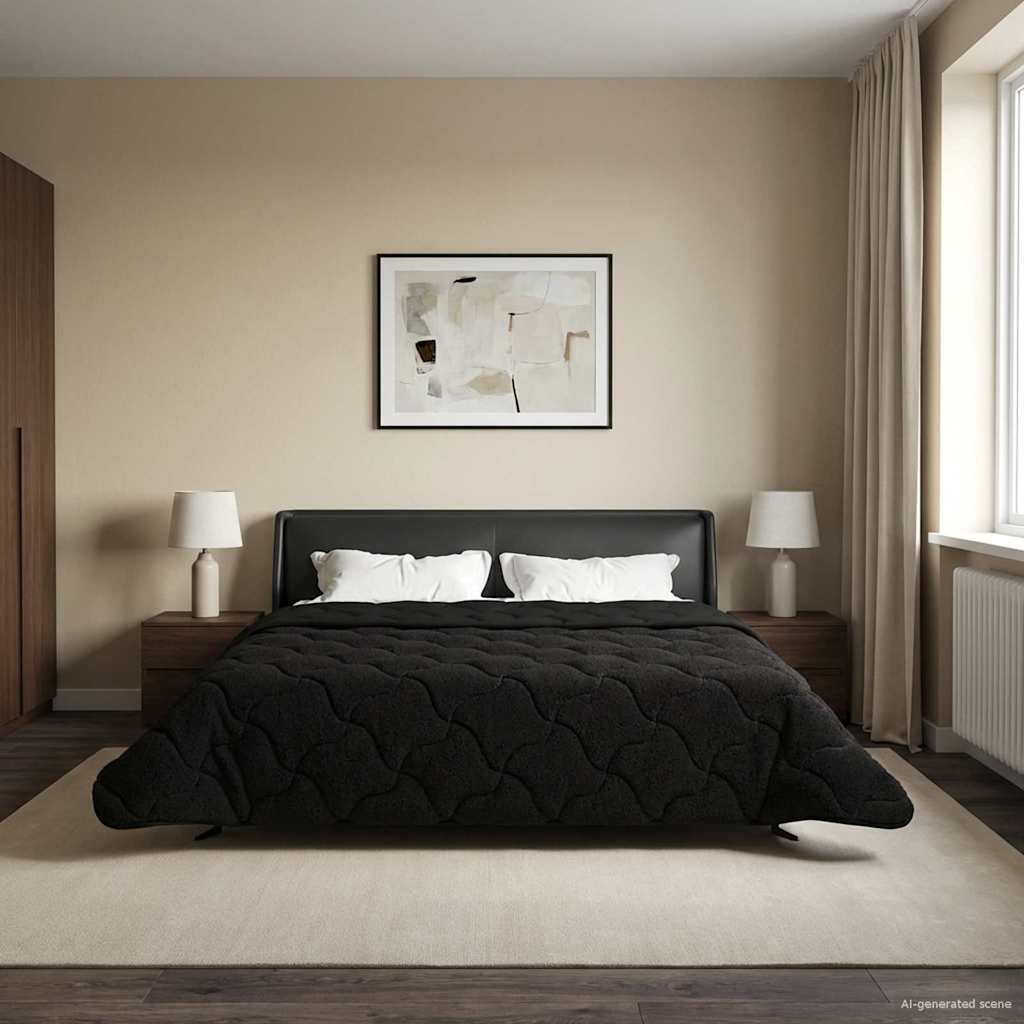 vidaXL Letni Kołdra Czarny 200 x 220 cm Mikrofibra i Fleece Teddy