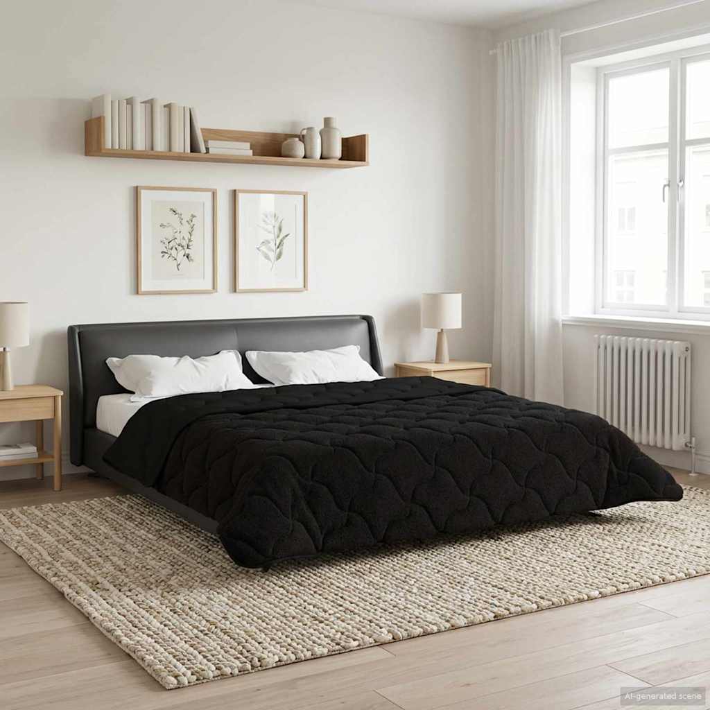 vidaXL Letni Kołdra Czarny 220 x 240 cm Mikrofibra i Fleece Teddy