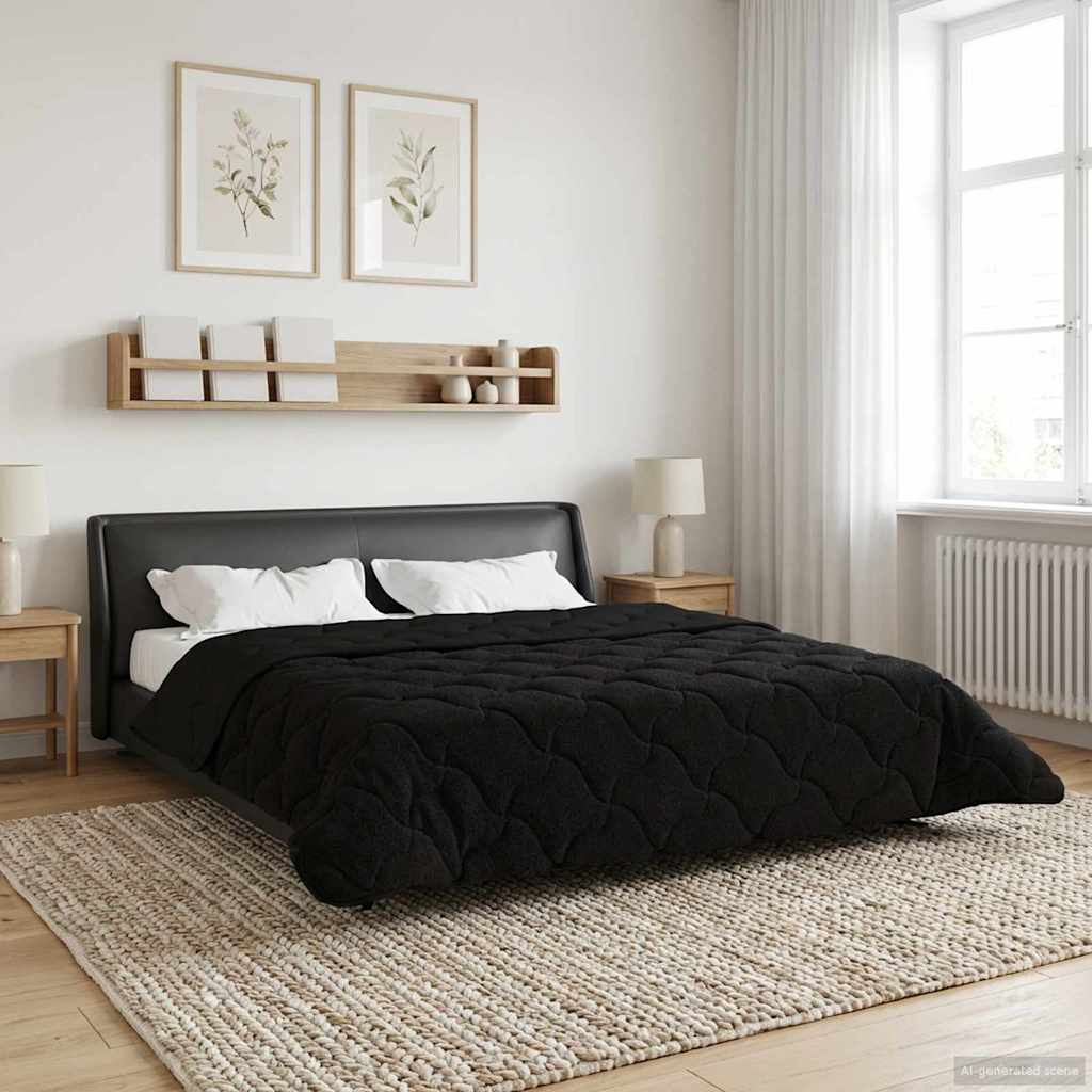 vidaXL Letni Kołdra Czarny 220 x 260 cm Mikrofibra i Fleece Teddy