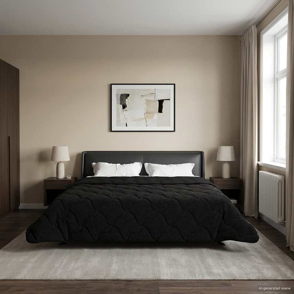 vidaXL Letni Kołdra Czarny 220 x 260 cm Mikrofibra i Fleece Teddy