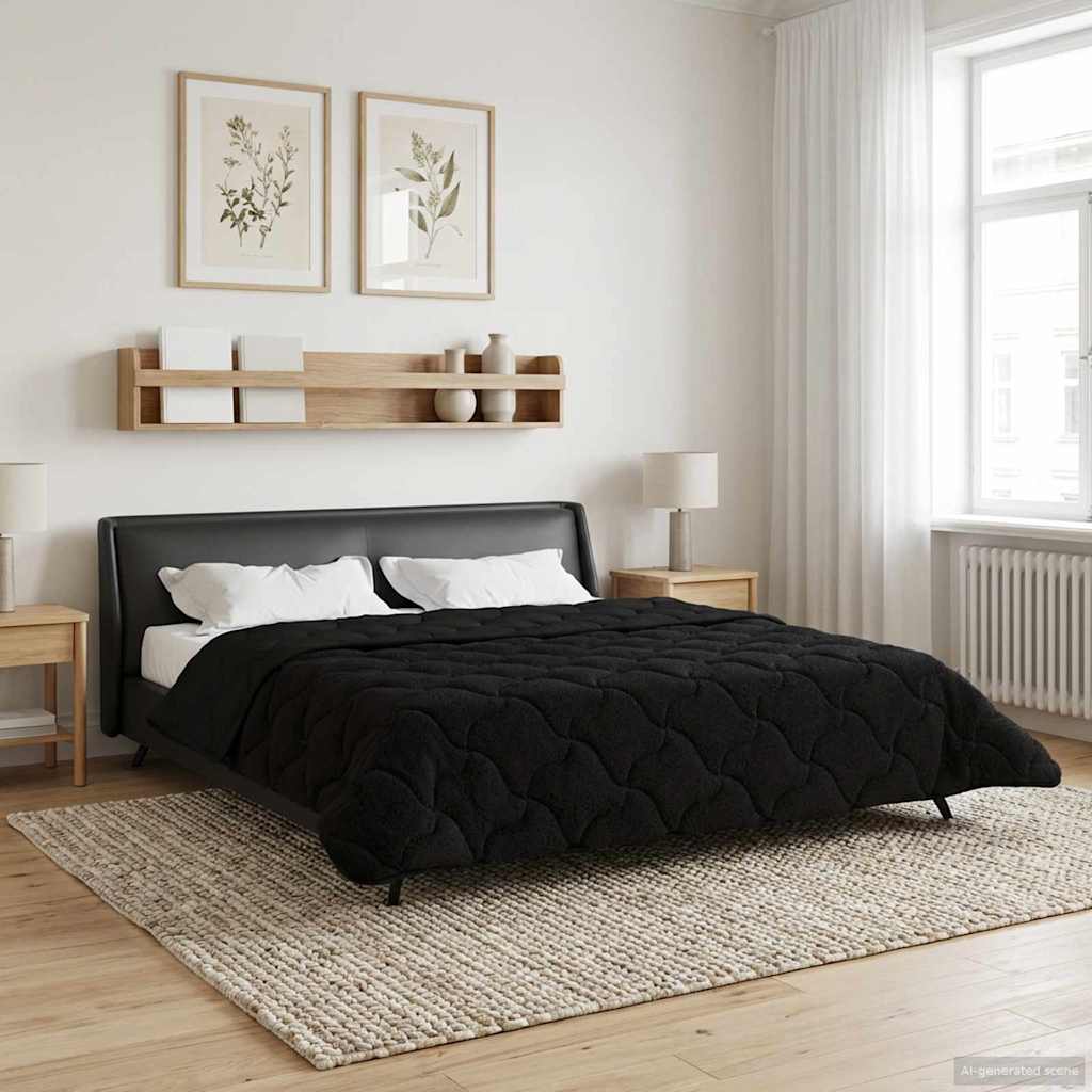 vidaXL Letni Kołdra Czarny 240 x 260 cm Mikrofibra i Fleece Teddy