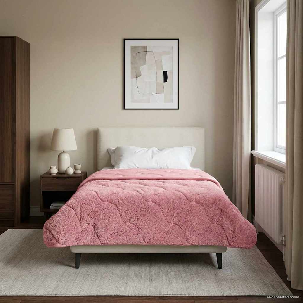 vidaXL Letni Kołdra Różowy 155 x 200 cm Mikrofibra i Fleece Teddy