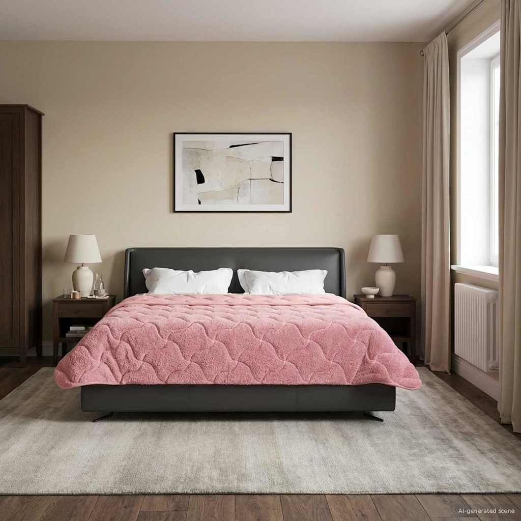 vidaXL Letni Kołdra Różowy 240 x 260 cm Mikrofibra i Fleece Teddy