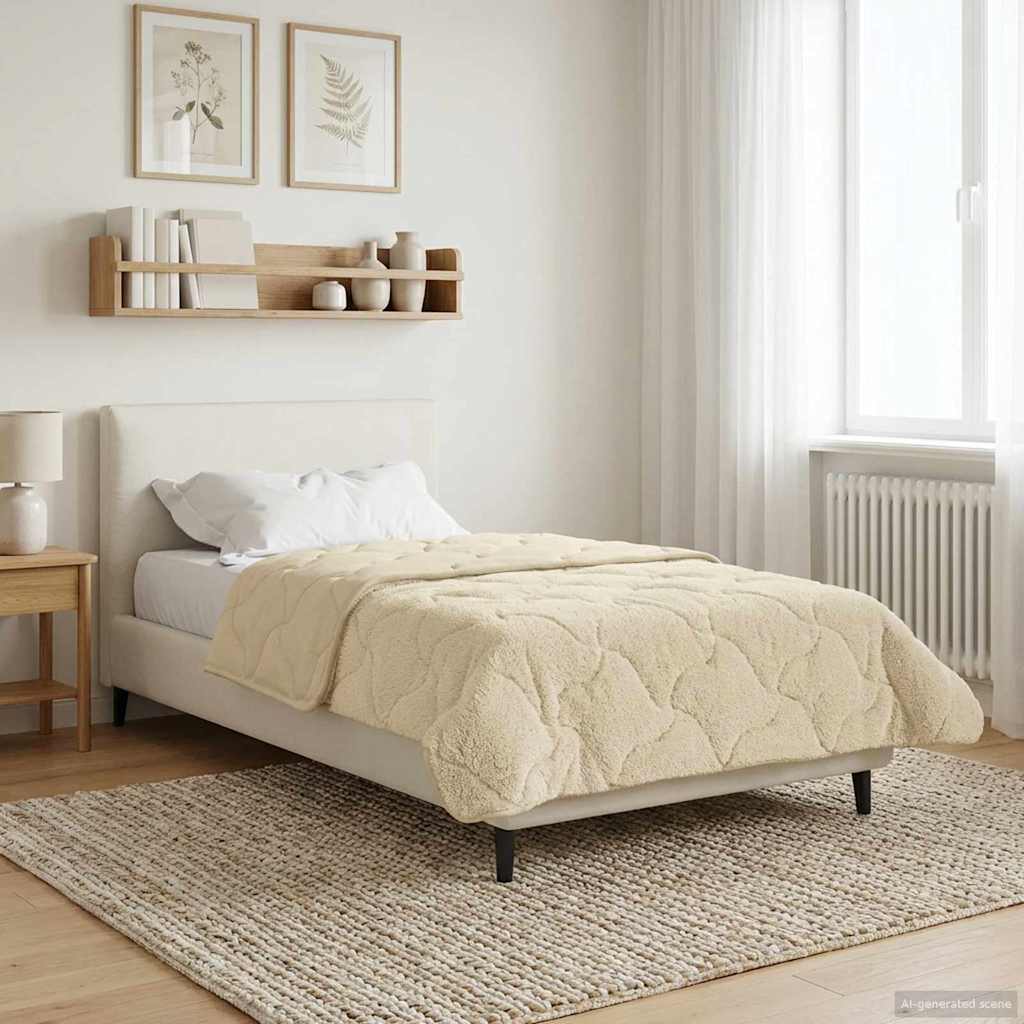 vidaXL Letni Kołdra Kremowy 155 x 200 cm Mikrofibra i Fleece Teddy