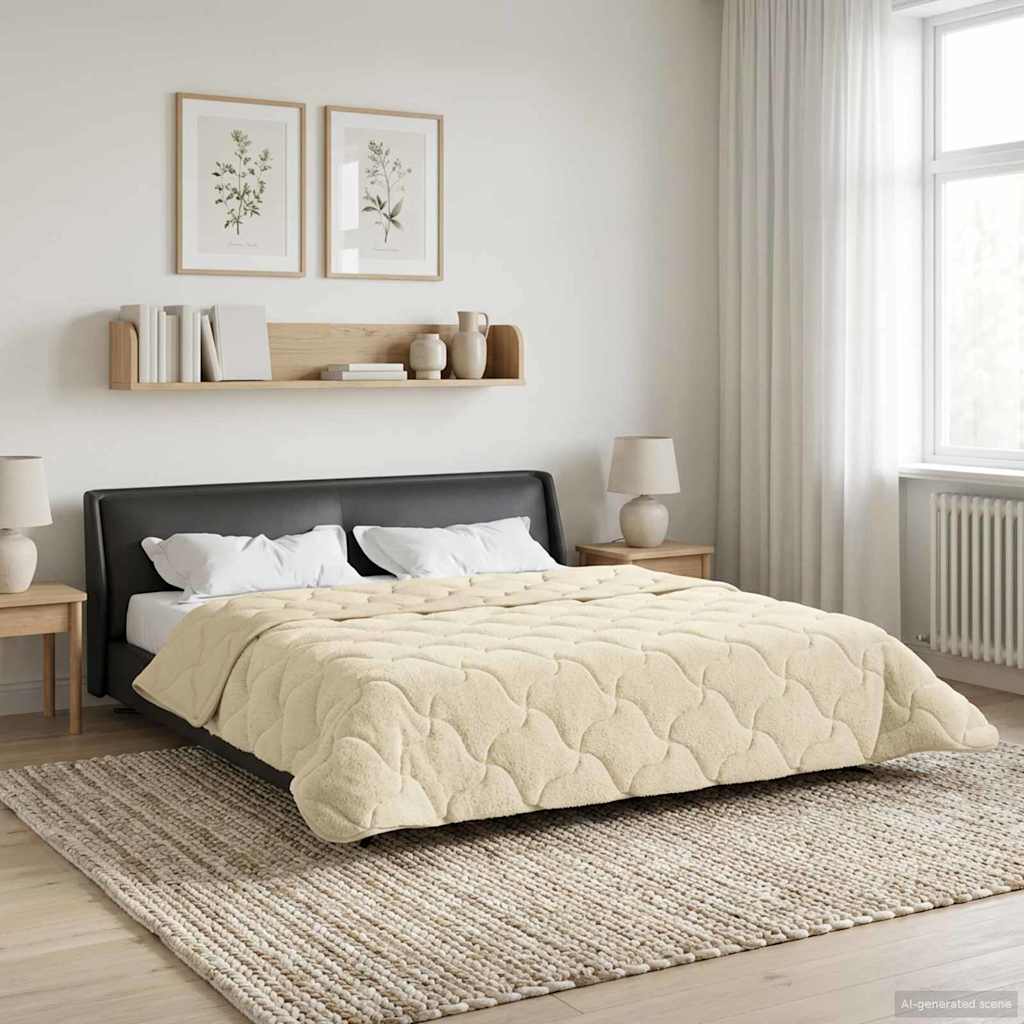 vidaXL Letni Kołdra Kremowy 200 x 200 cm Mikrofibra i Fleece Teddy