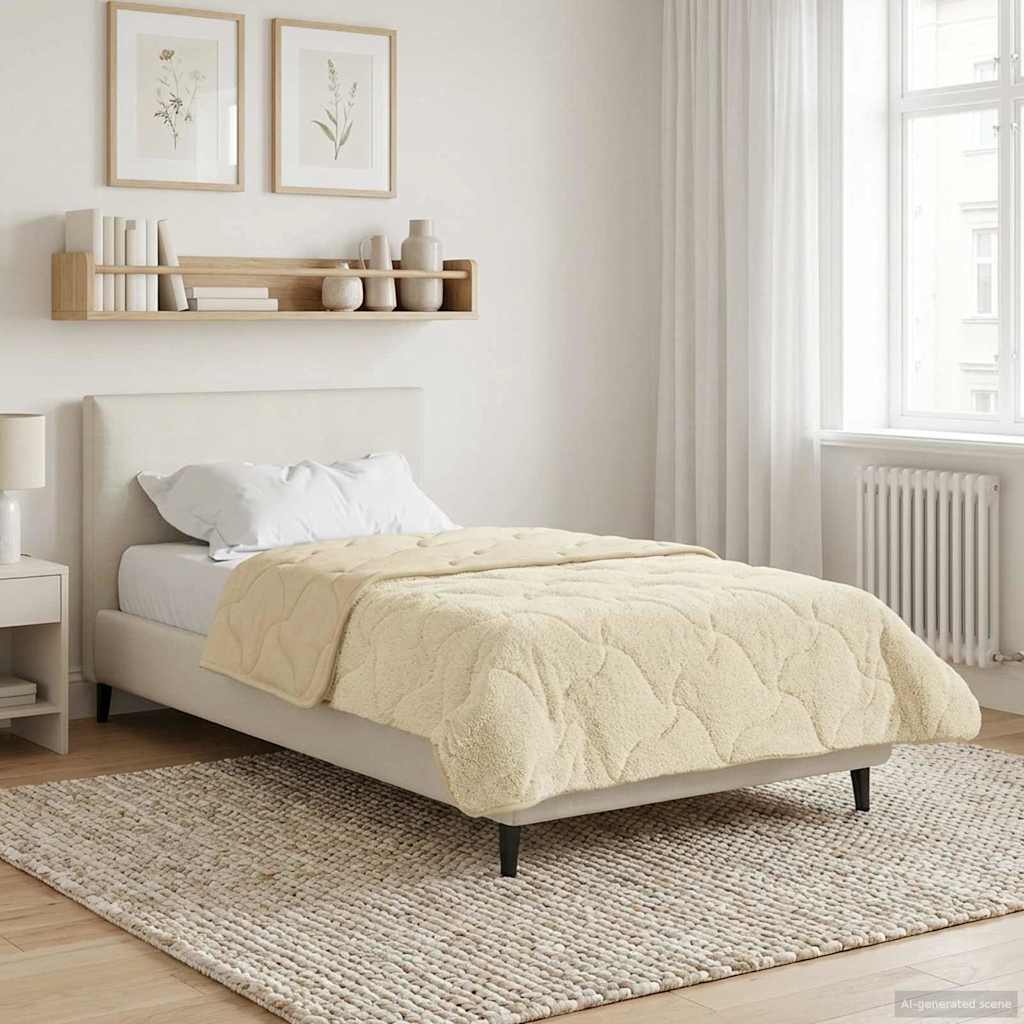 vidaXL Letni Kołdra Kremowy 135 x 220 cm Mikrofibra i Fleece Teddy