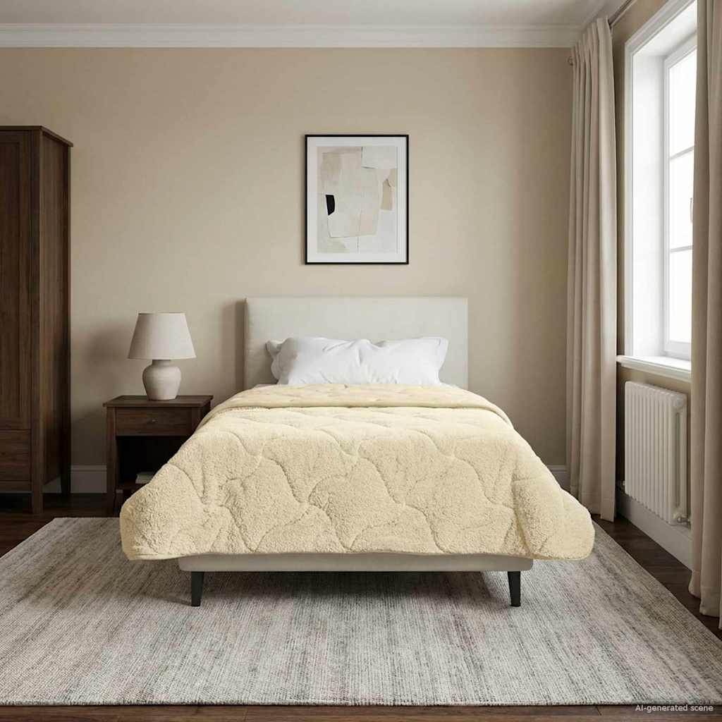vidaXL Letni Kołdra Kremowy 135 x 220 cm Mikrofibra i Fleece Teddy
