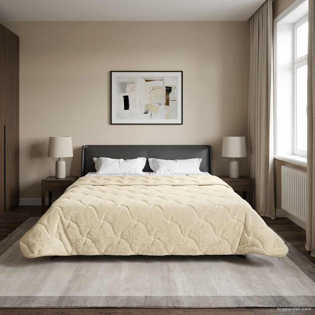 vidaXL Letni Kołdra Kremowy 200 x 220 cm Mikrofibra i Fleece Teddy