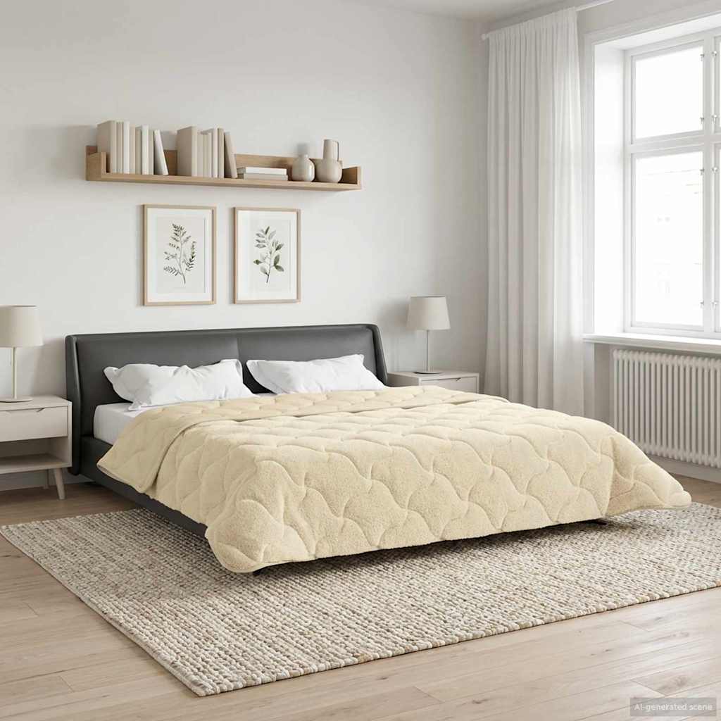 vidaXL Letni Kołdra Kremowy 220 x 240 cm Mikrofibra i Fleece Teddy