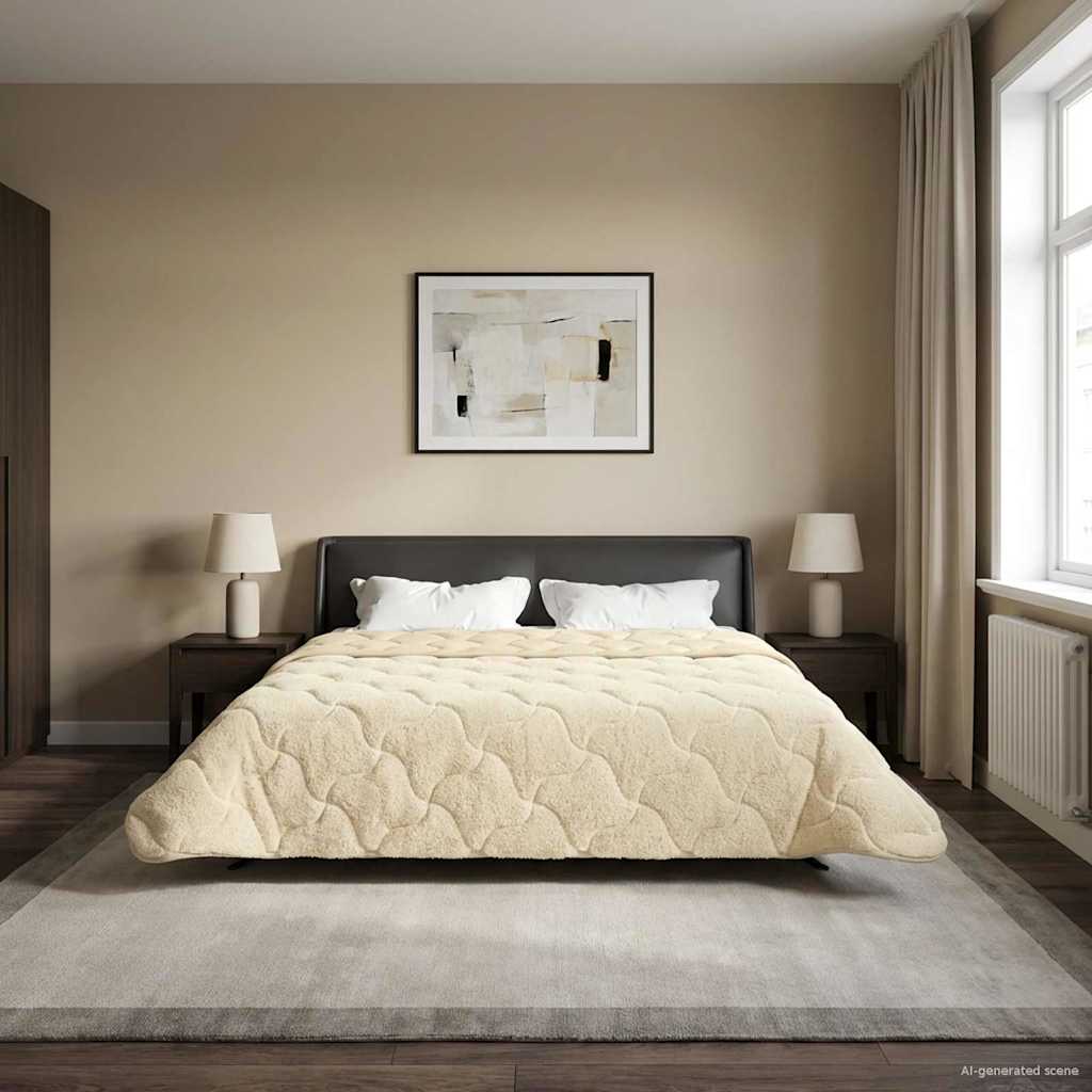 vidaXL Letni Kołdra Kremowy 220 x 240 cm Mikrofibra i Fleece Teddy
