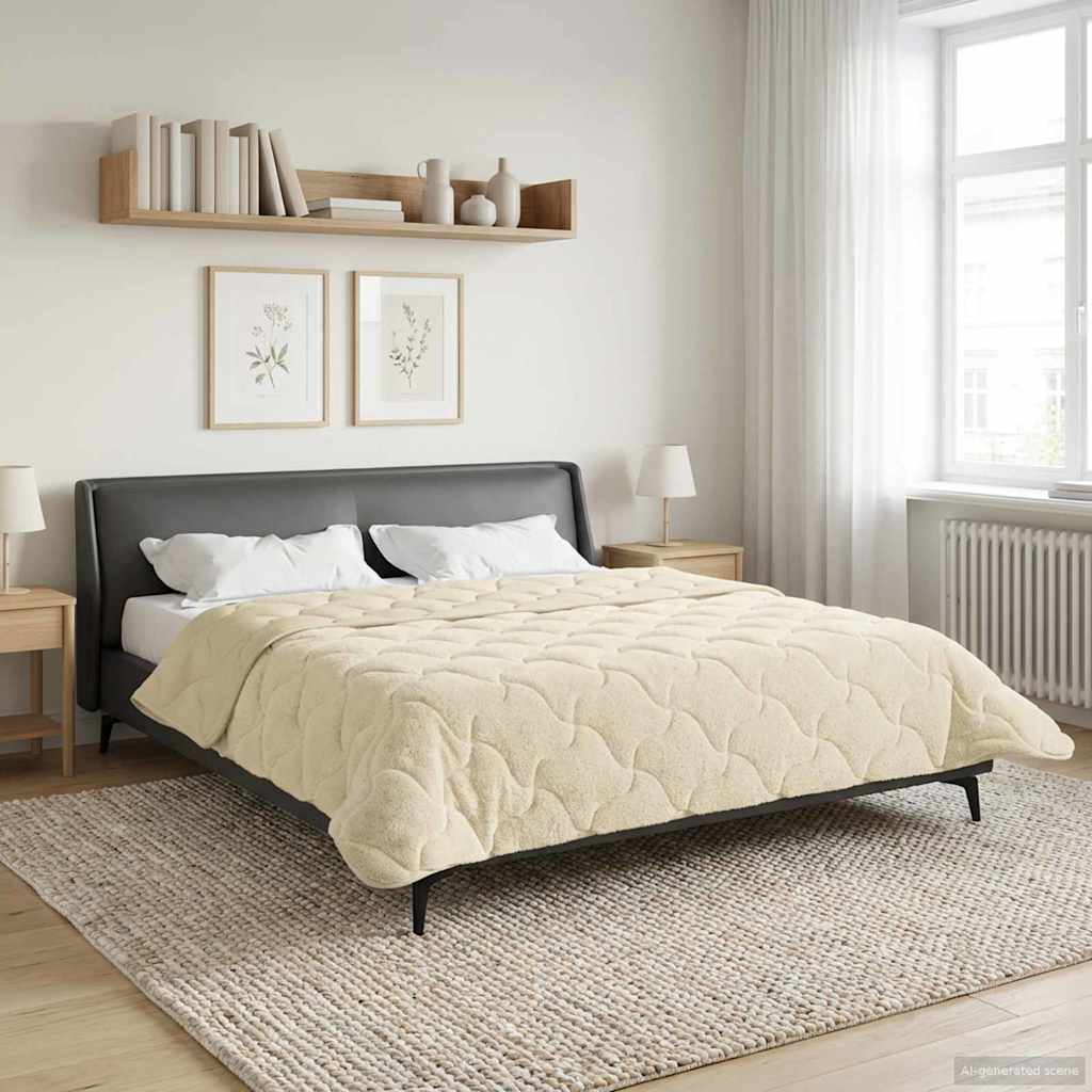 vidaXL Letni Kołdra Kremowy 220 x 260 cm Mikrofibra i Fleece Teddy