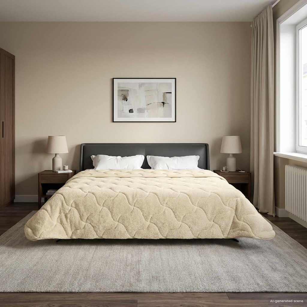vidaXL Letni Kołdra Kremowy 220 x 260 cm Mikrofibra i Fleece Teddy