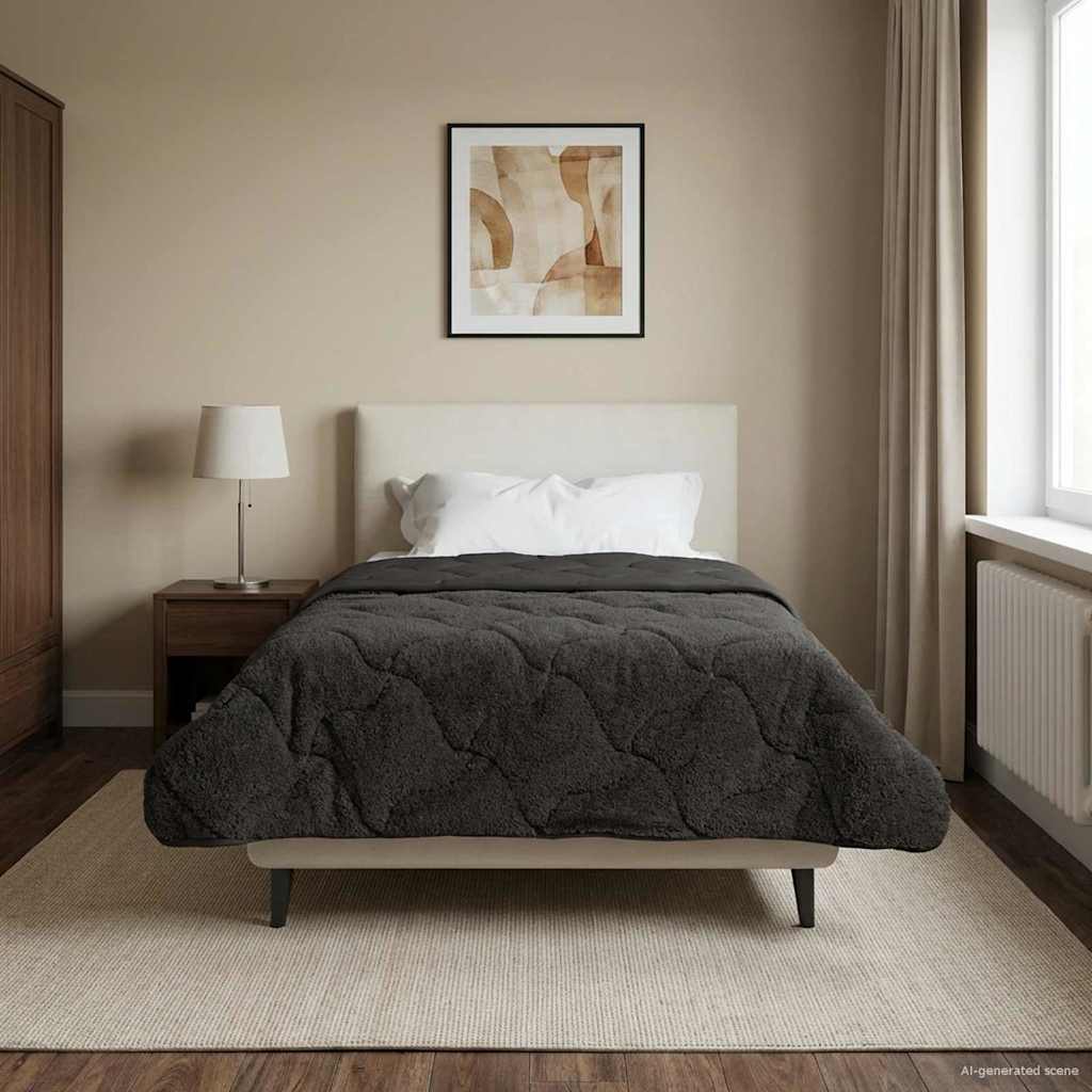 vidaXL Zimowa Kołdra Antracyt 135 x 200 cm Mikrofibra i Fleece Teddy