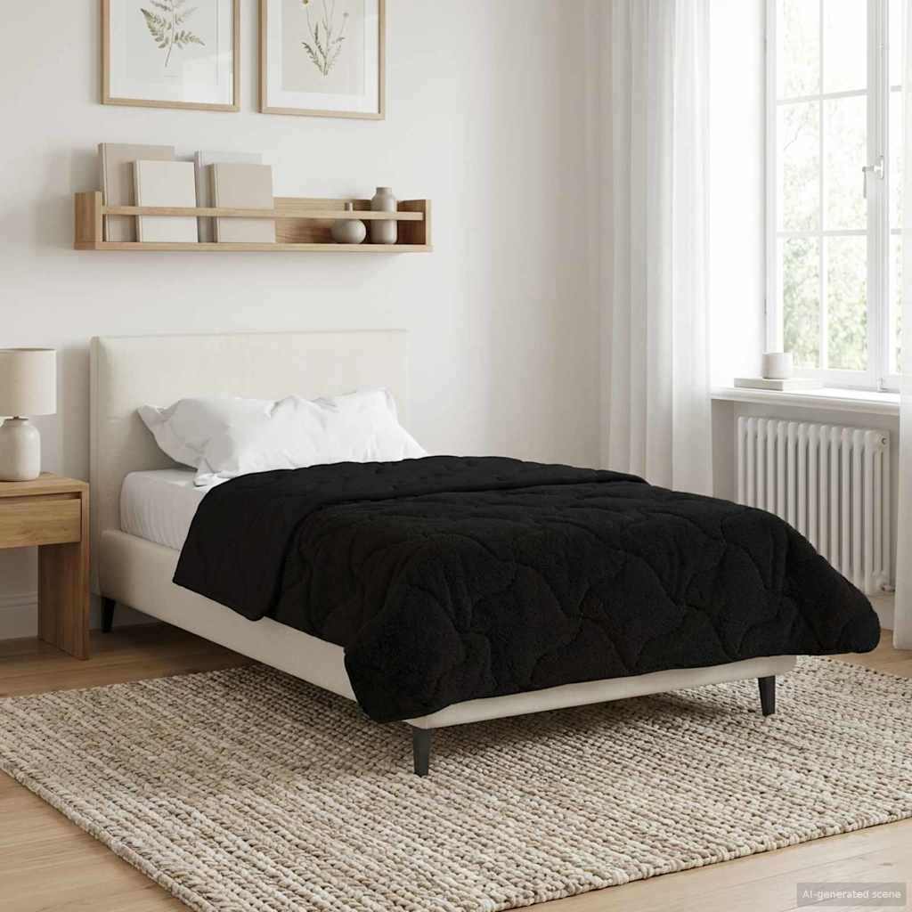 vidaXL Zimowa Kołdra Czarny 135 x 200 cm Mikrofibra i Fleece Teddy