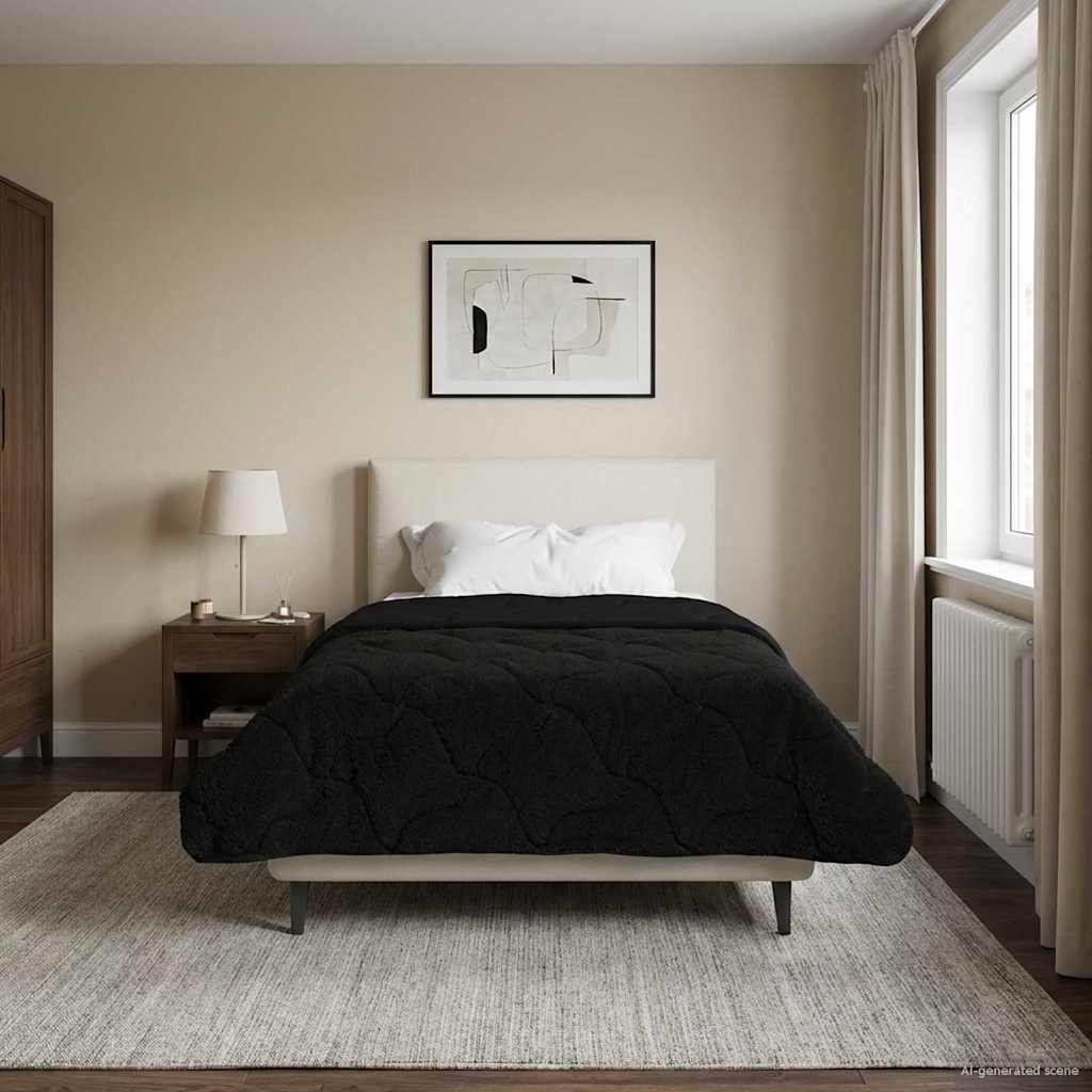 vidaXL Zimowa Kołdra Czarny 155 x 200 cm Mikrofibra i Fleece Teddy