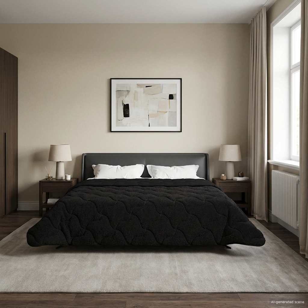 vidaXL Zimowa Kołdra Czarny 220 x 240 cm Mikrofibra i Fleece Teddy