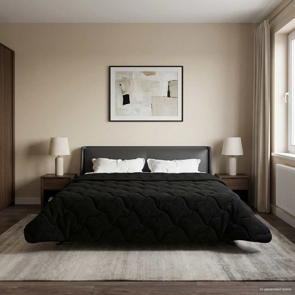 vidaXL Zimowa Kołdra Czarny 220 x 260 cm Mikrofibra i Fleece Teddy