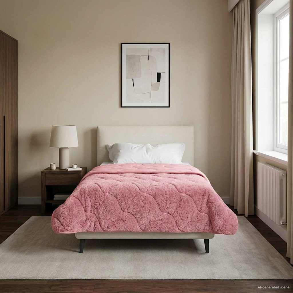vidaXL Zimowa Kołdra Różowy 135 x 200 cm Mikrofibra i Fleece Teddy