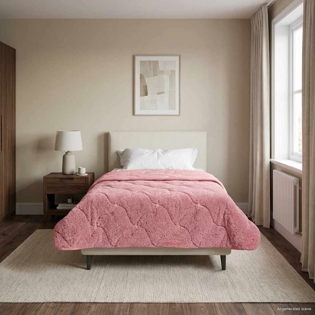 vidaXL Zimowa Kołdra Różowy 155 x 200 cm Mikrofibra i Fleece Teddy
