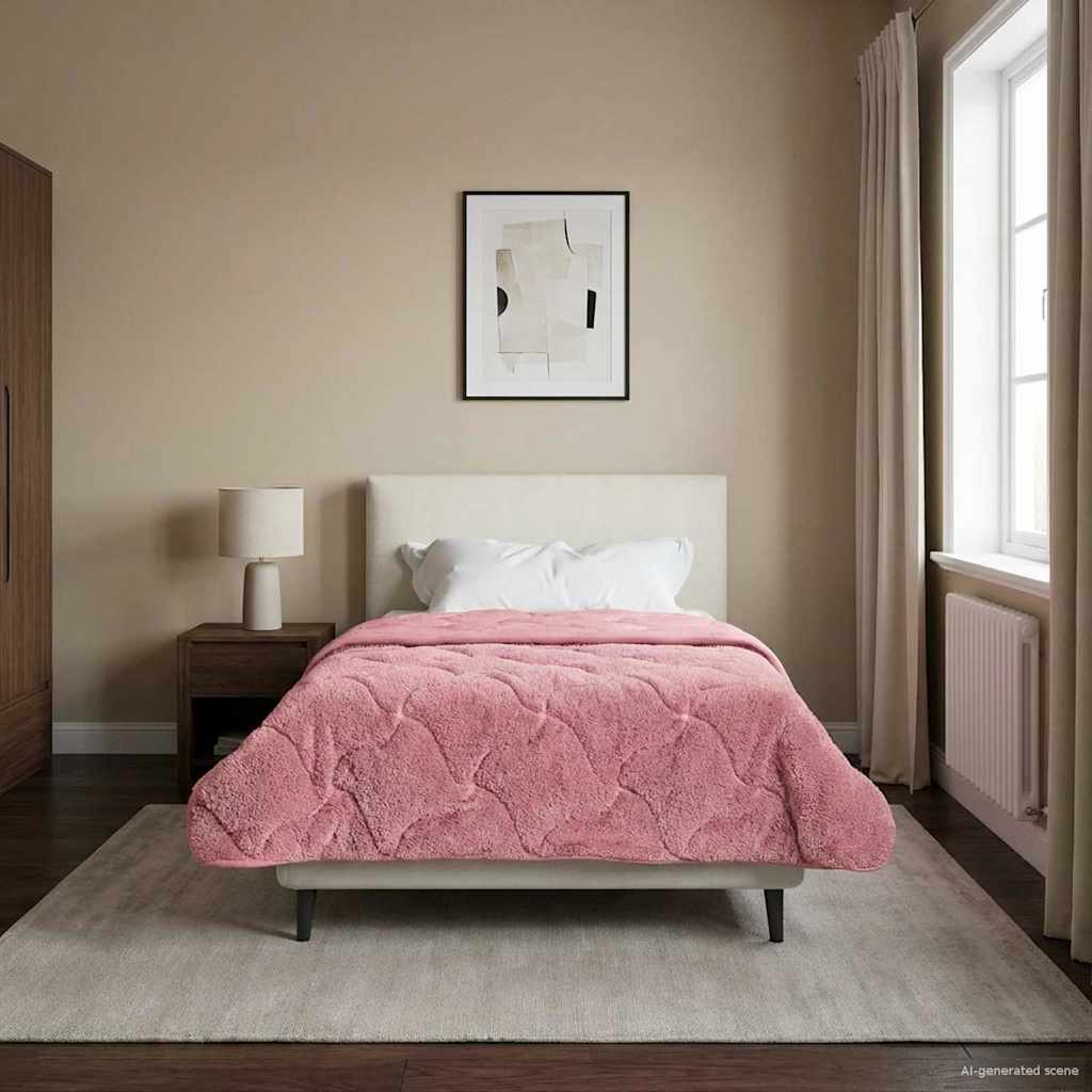 vidaXL Zimowa Kołdra Różowy 135 x 200 cm Mikrofibra i Fleece Teddy