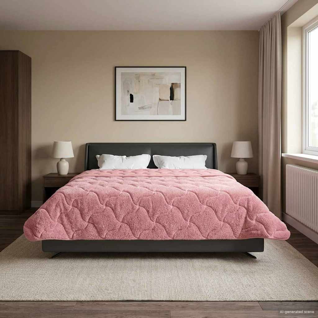 vidaXL Zimowa Kołdra Różowy 220 x 260 cm Mikrofibra i Fleece Teddy