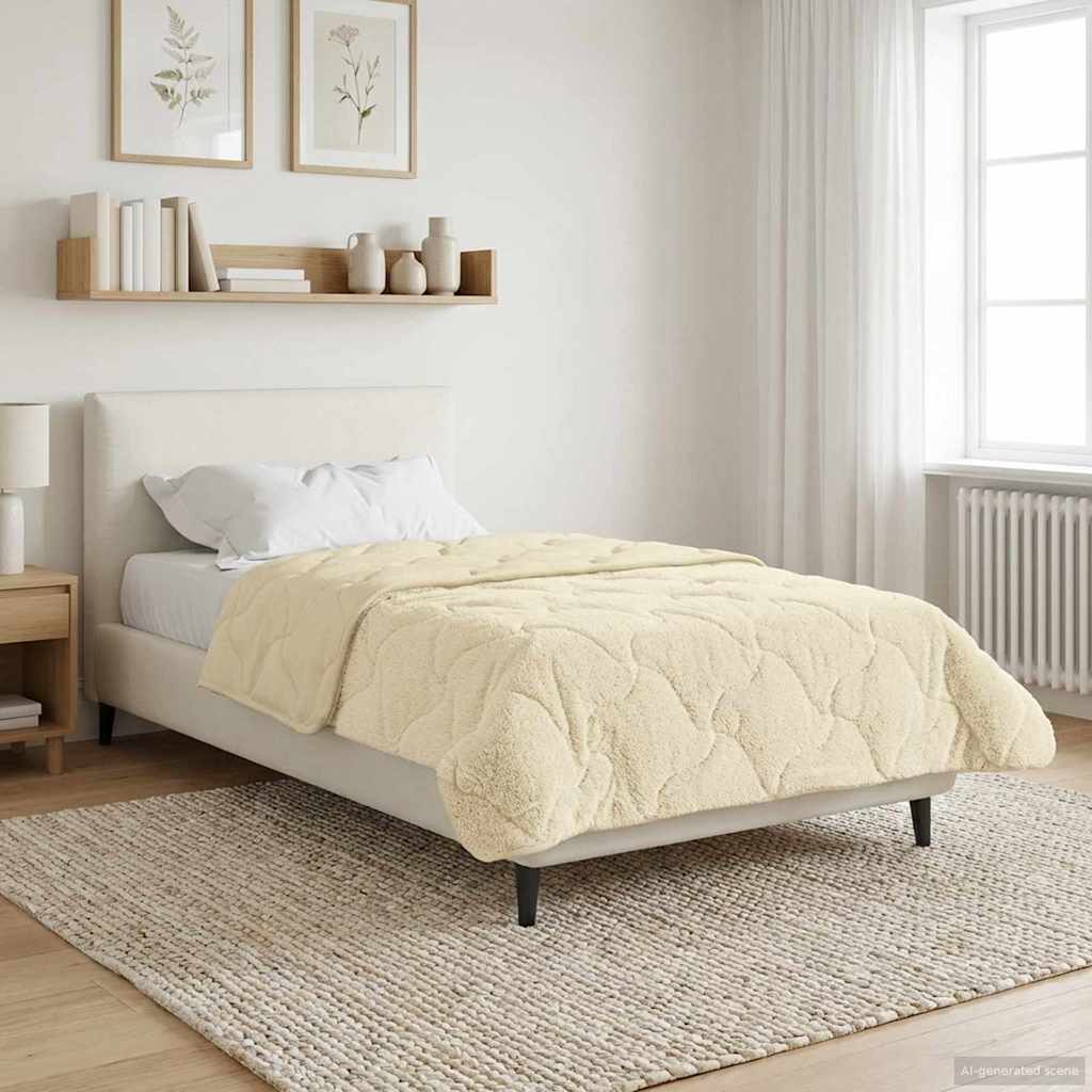 vidaXL Zimowa Kołdra Kremowy 135 x 200 cm Mikrofibra i Fleece Teddy