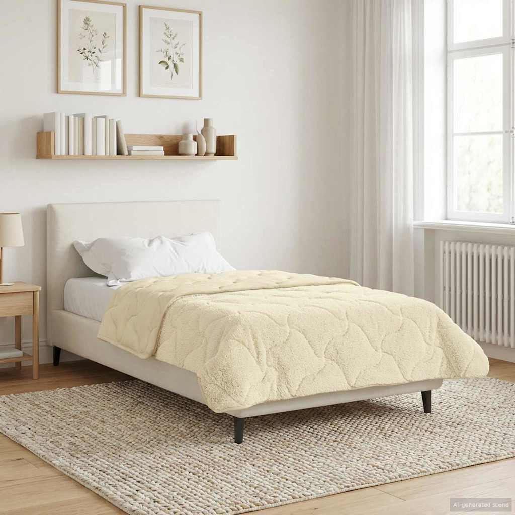 vidaXL Zimowa Kołdra Kremowy 155 x 200 cm Mikrofibra i Fleece Teddy