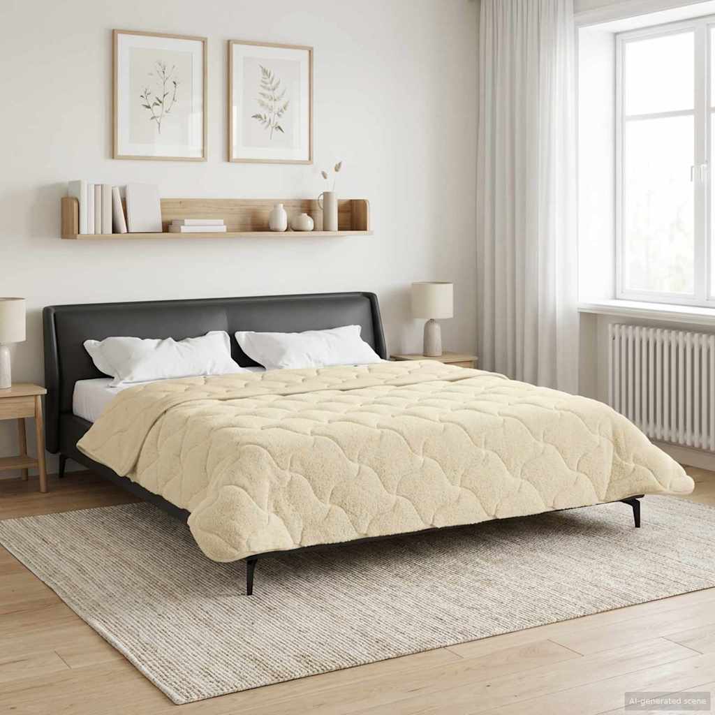 vidaXL Zimowa Kołdra Kremowy 200 x 200 cm Mikrofibra i Fleece Teddy