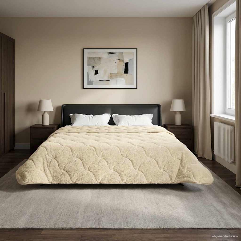 vidaXL Zimowa Kołdra Kremowy 200 x 220 cm Mikrofibra i Fleece Teddy