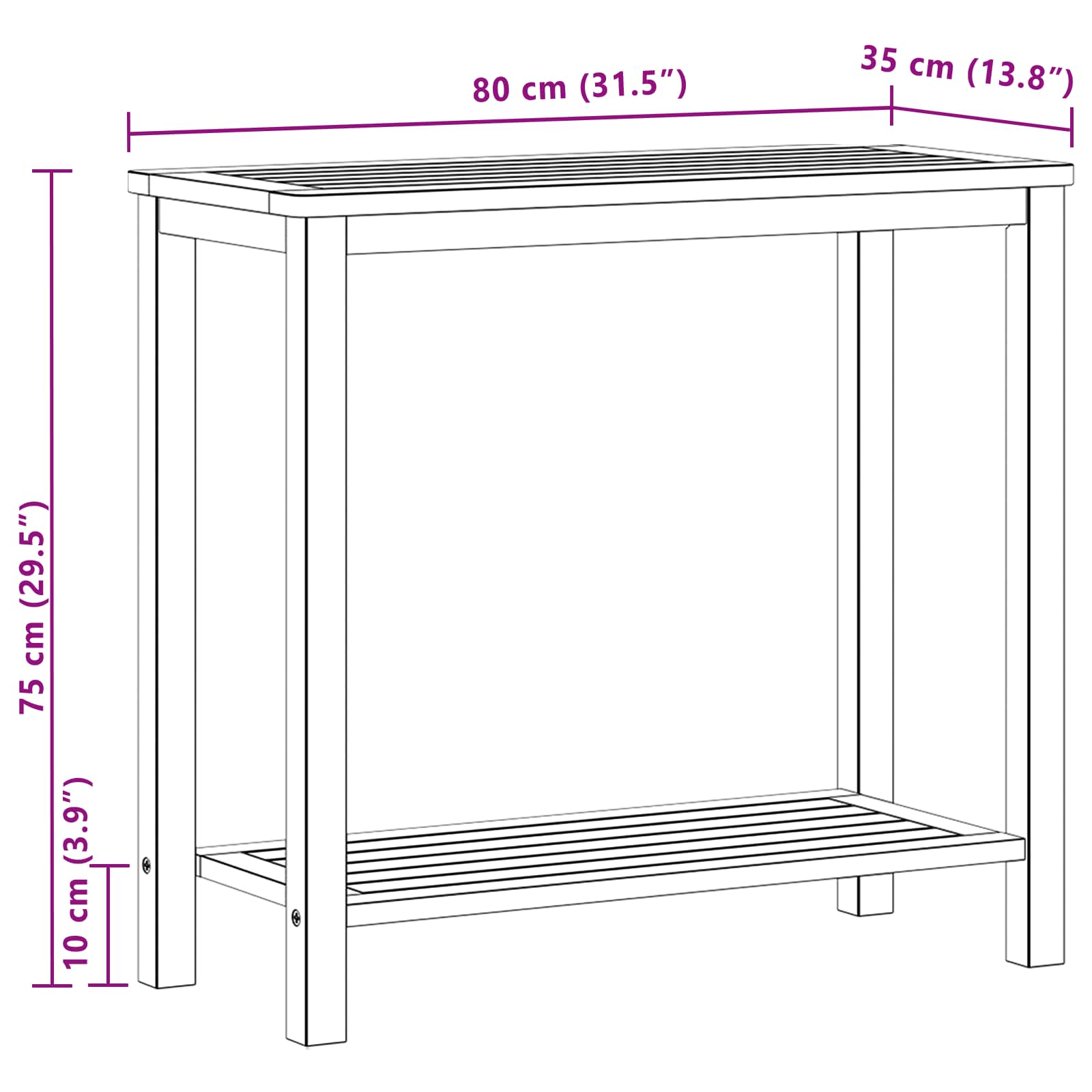 vidaXL Stół konsolowy do ogrodu z półką Jasna akacja 80 x 35 x 75 cm