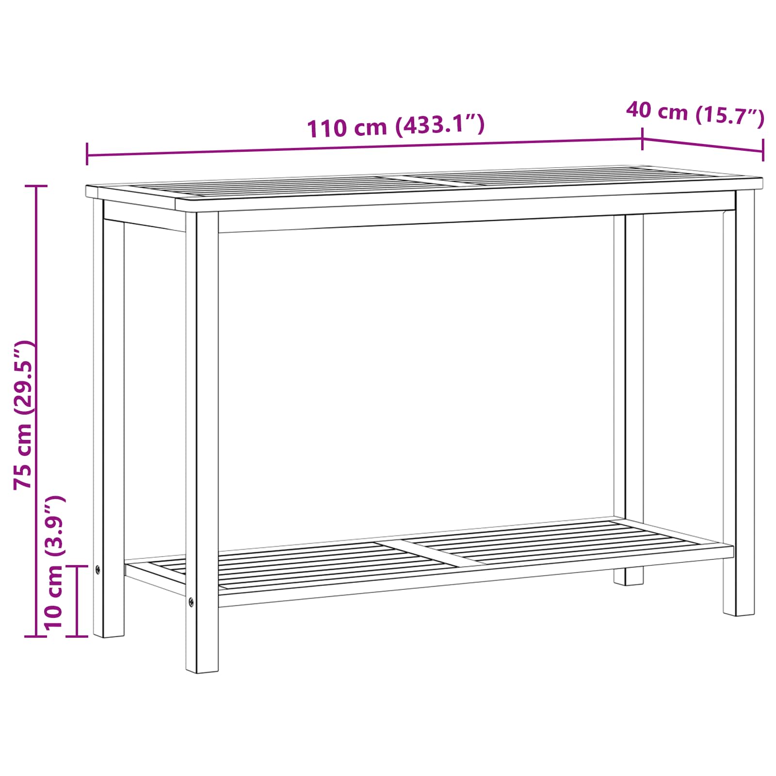 vidaXL Stół konsolowy do ogrodu Jasna akacja 110 x 40 x 75 cm