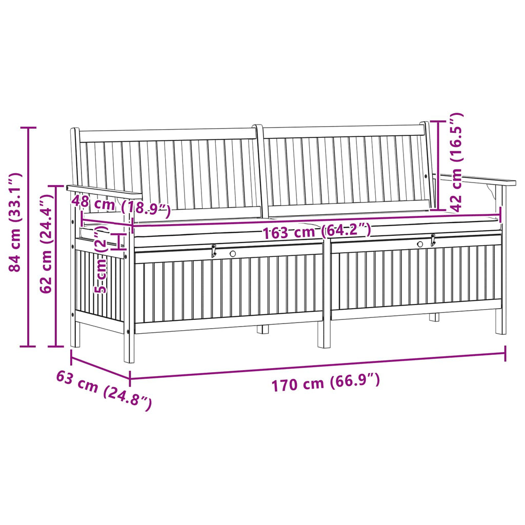 vidaXL Ławka z miejscem do przechowywania 2 -Seater 170 x 63 x 84 cm