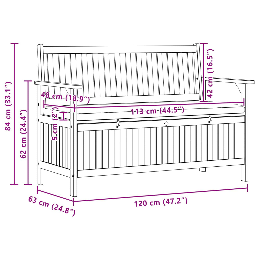 vidaXL Ławka z miejscem do przechowywania 2 -Seater 120 x 63 x 84 cm