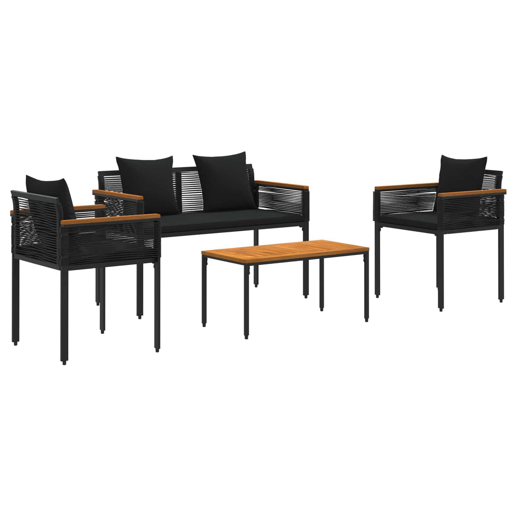 vidaXL Zestaw Mebli Ogrodowych z poduszką 4 pcs Czarny polirattan