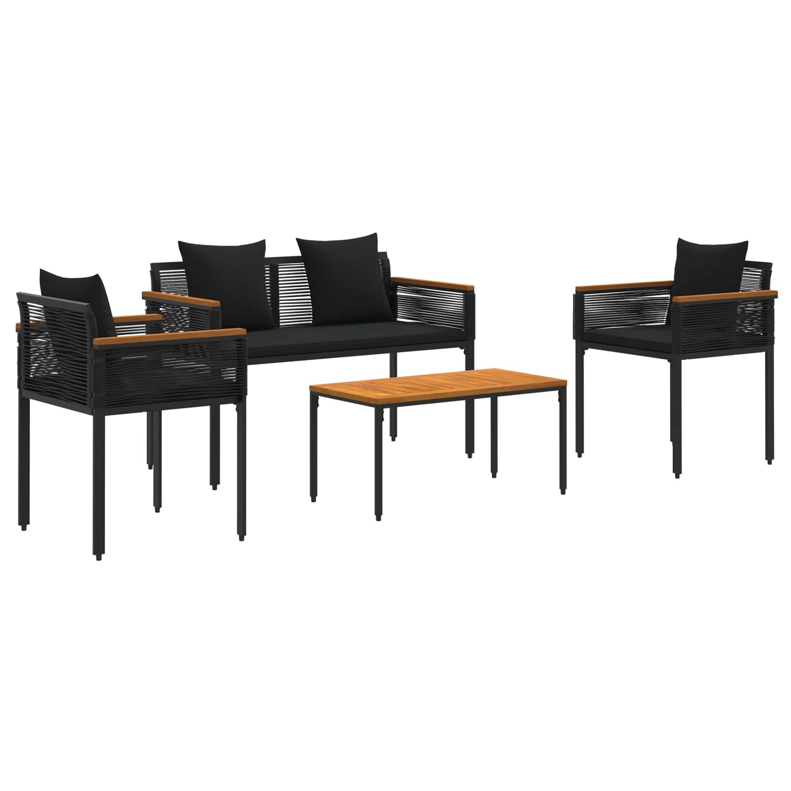 vidaXL Zestaw Mebli Ogrodowych z poduszką 4 pcs Czarny polirattan