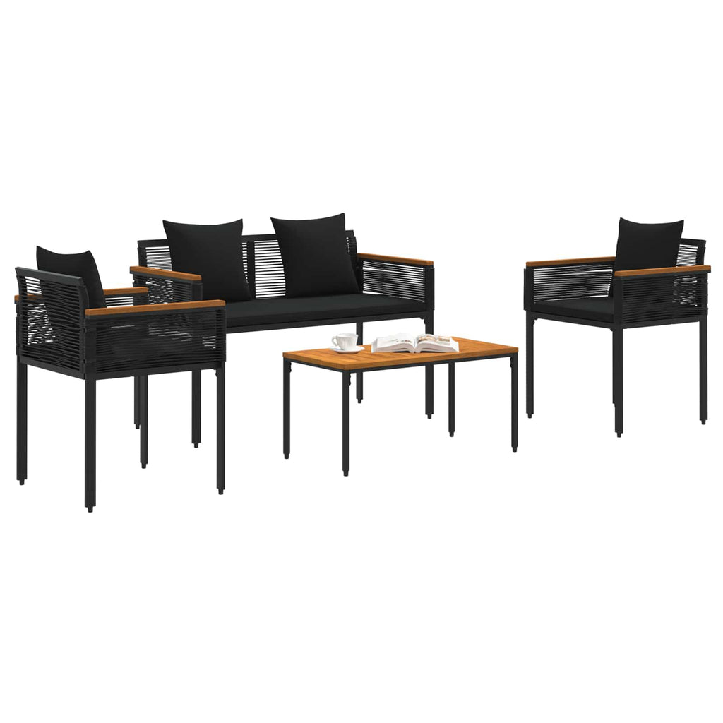 vidaXL Zestaw Mebli Ogrodowych z poduszką 4 pcs Czarny polirattan