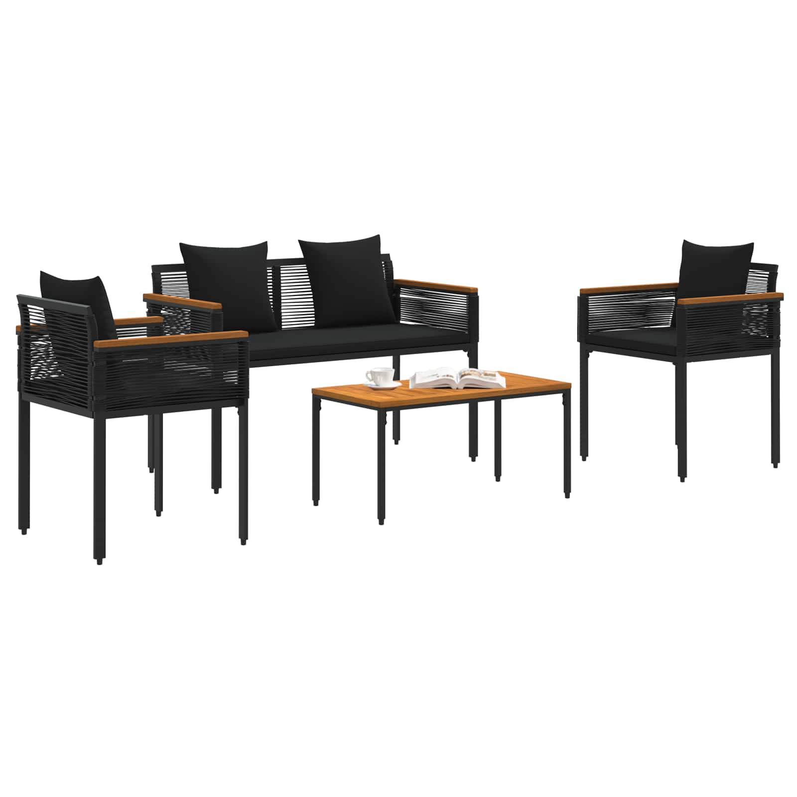 vidaXL Zestaw Mebli Ogrodowych z poduszką 4 pcs Czarny polirattan