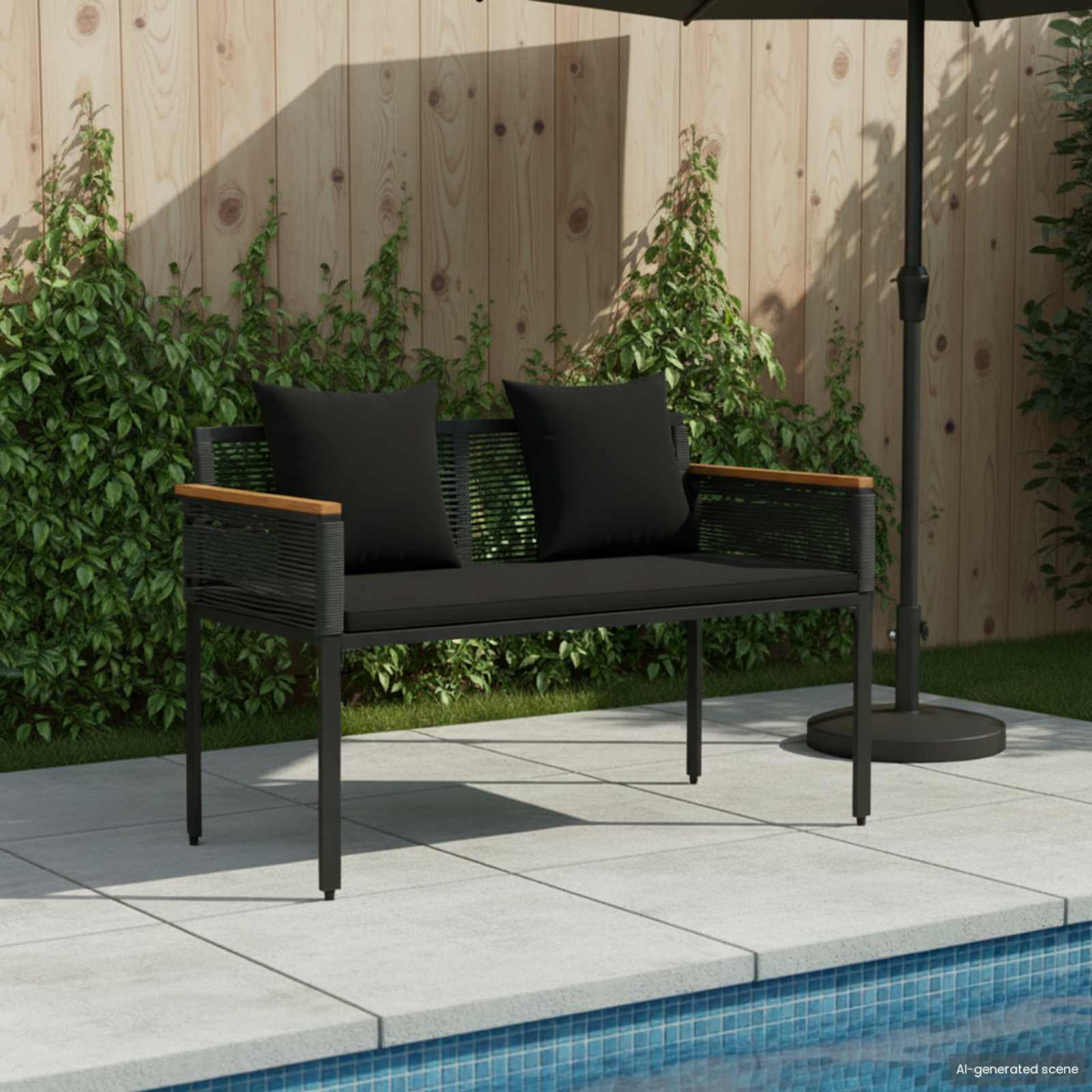 vidaXL Ławka ogrodowa z poduszką Czarny 117 x 54 x 74.5 cm polirattan