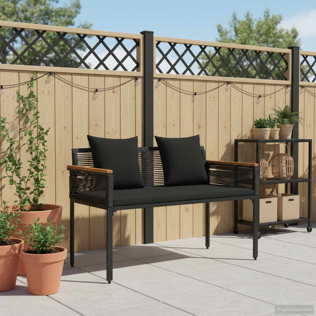 vidaXL Ławka ogrodowa z poduszką Czarny 117 x 54 x 74.5 cm polirattan