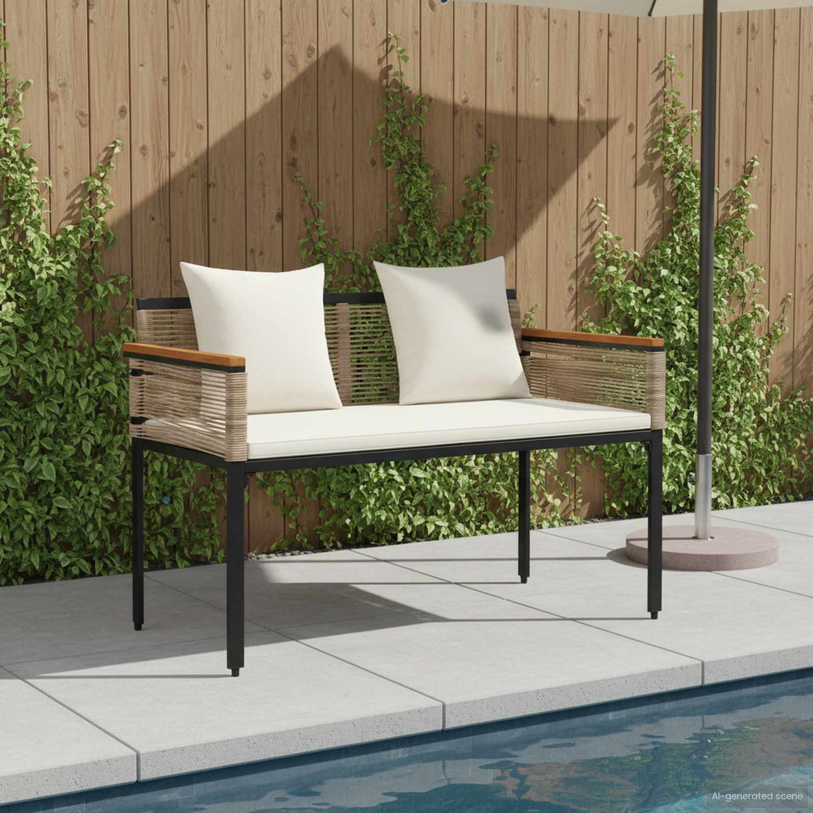 vidaXL Ławka ogrodowa Beżowy i kremowy 117 x 54 x 74.5 cm polirattan