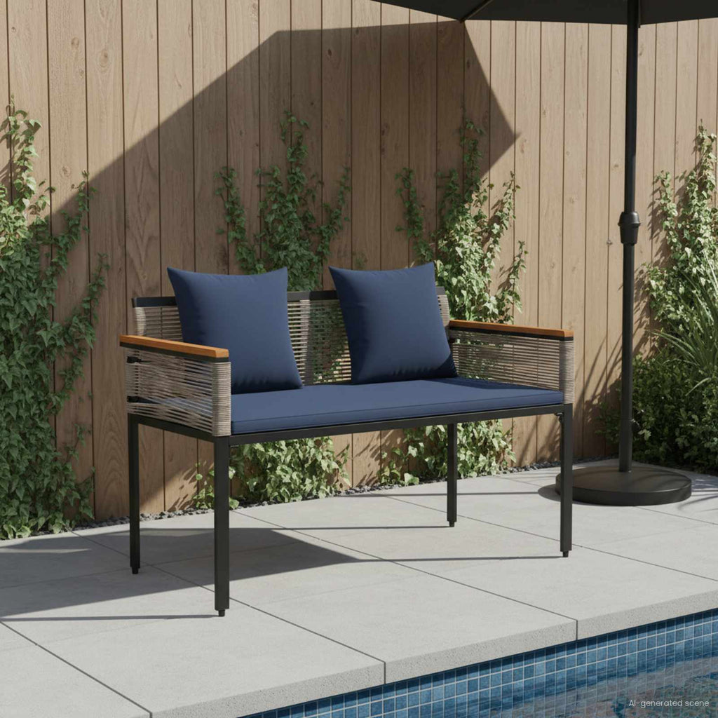 vidaXL Ławka ogrodowa Szary i granatowy 117 x 54 x 74.5 cm polirattan