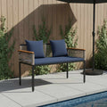 vidaXL Ławka ogrodowa Szary i granatowy 117 x 54 x 74.5 cm polirattan