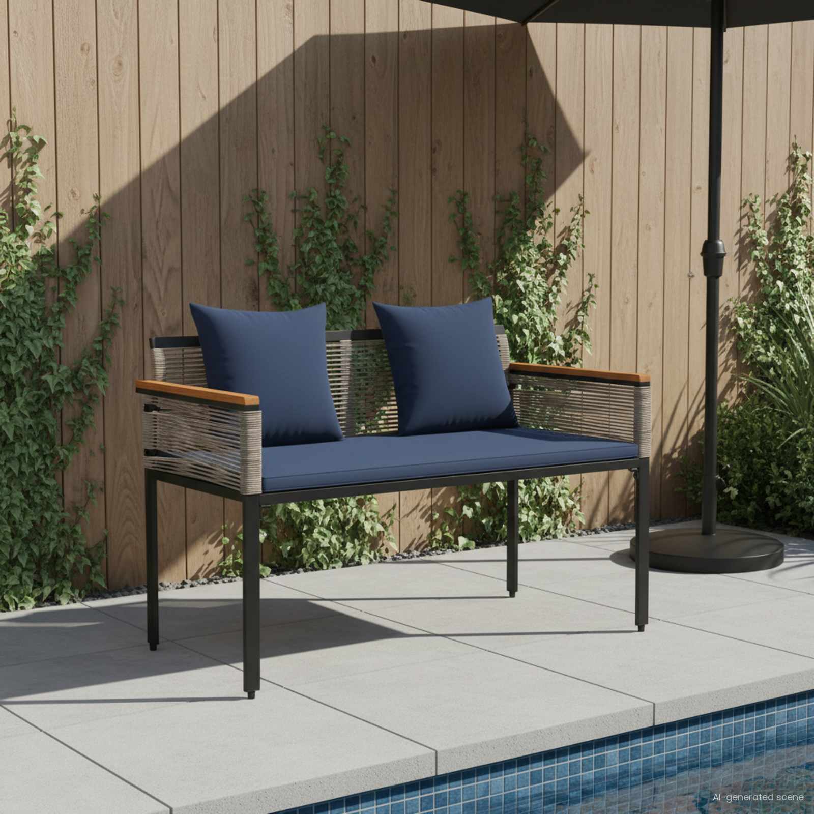 vidaXL Ławka ogrodowa Szary i granatowy 117 x 54 x 74.5 cm polirattan