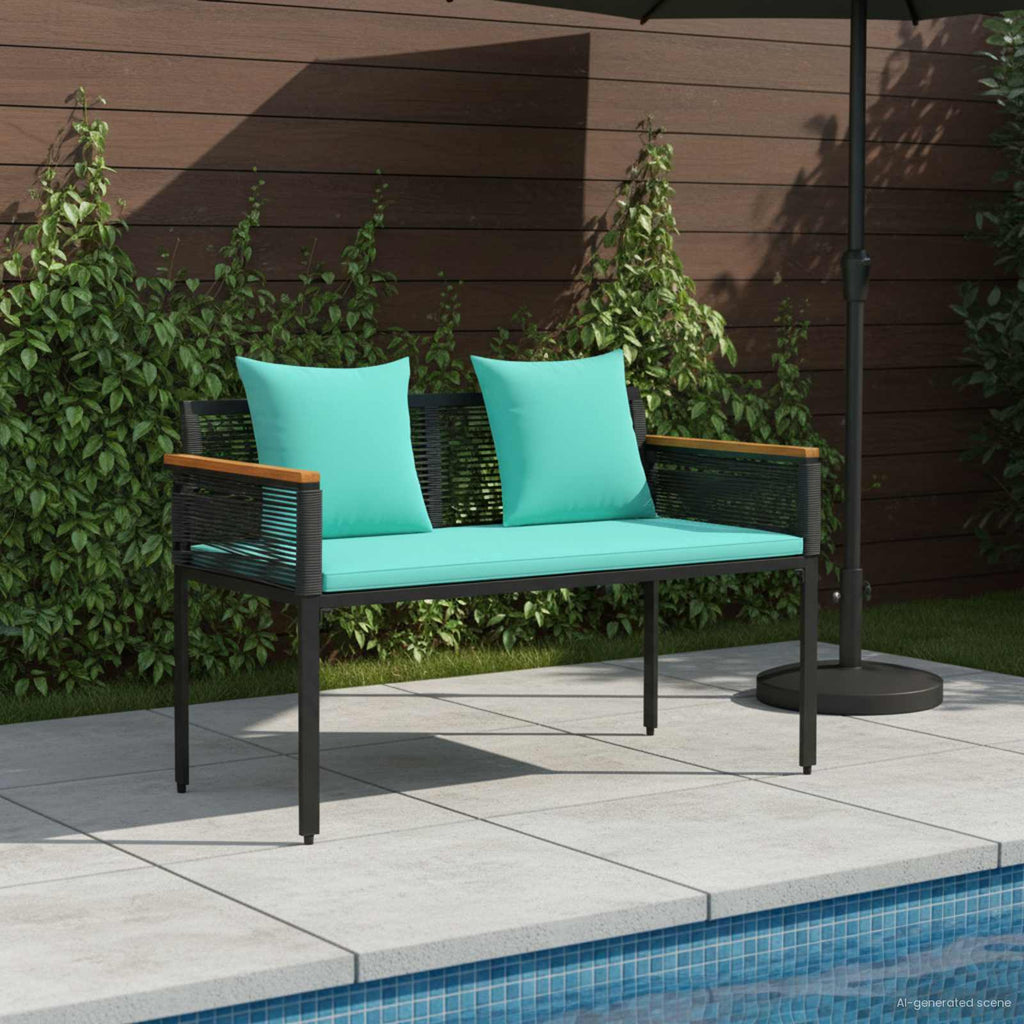 vidaXL Ławka ogrodowa Czarny i Turkusowy 117 x 54 x 74.5 cm polirattan