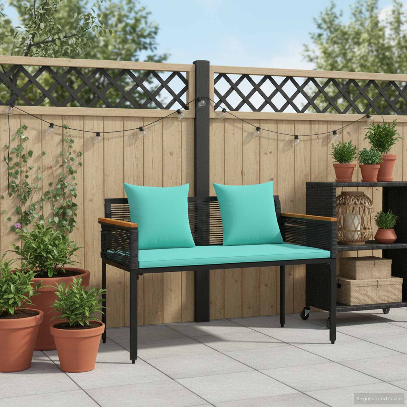 vidaXL Ławka ogrodowa Czarny i Turkusowy 117 x 54 x 74.5 cm polirattan