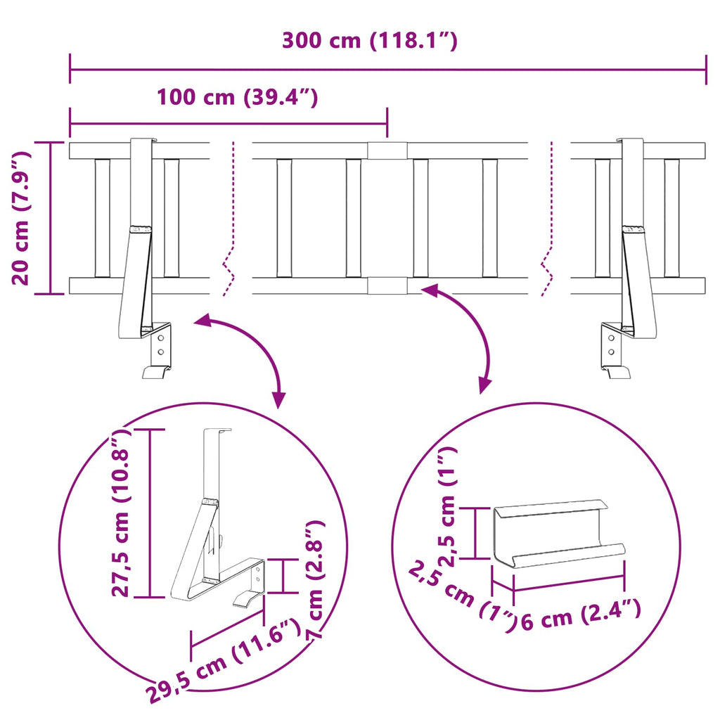vidaXL Stróż śniegu na dachu Antracyt 300 x 29,5 x 34,5 cm Stal