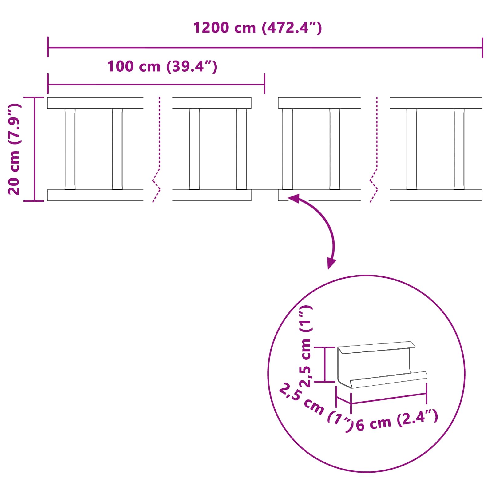 vidaXL Stróż śniegu na dachu Antracyt 1200 x 2,5 x 20 cm Stal