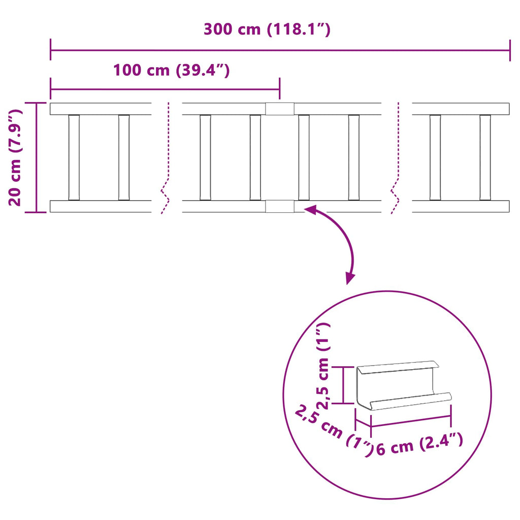vidaXL Stróż śniegu na dachu Czerwony 300 x 2,5 x 20 cm Stal